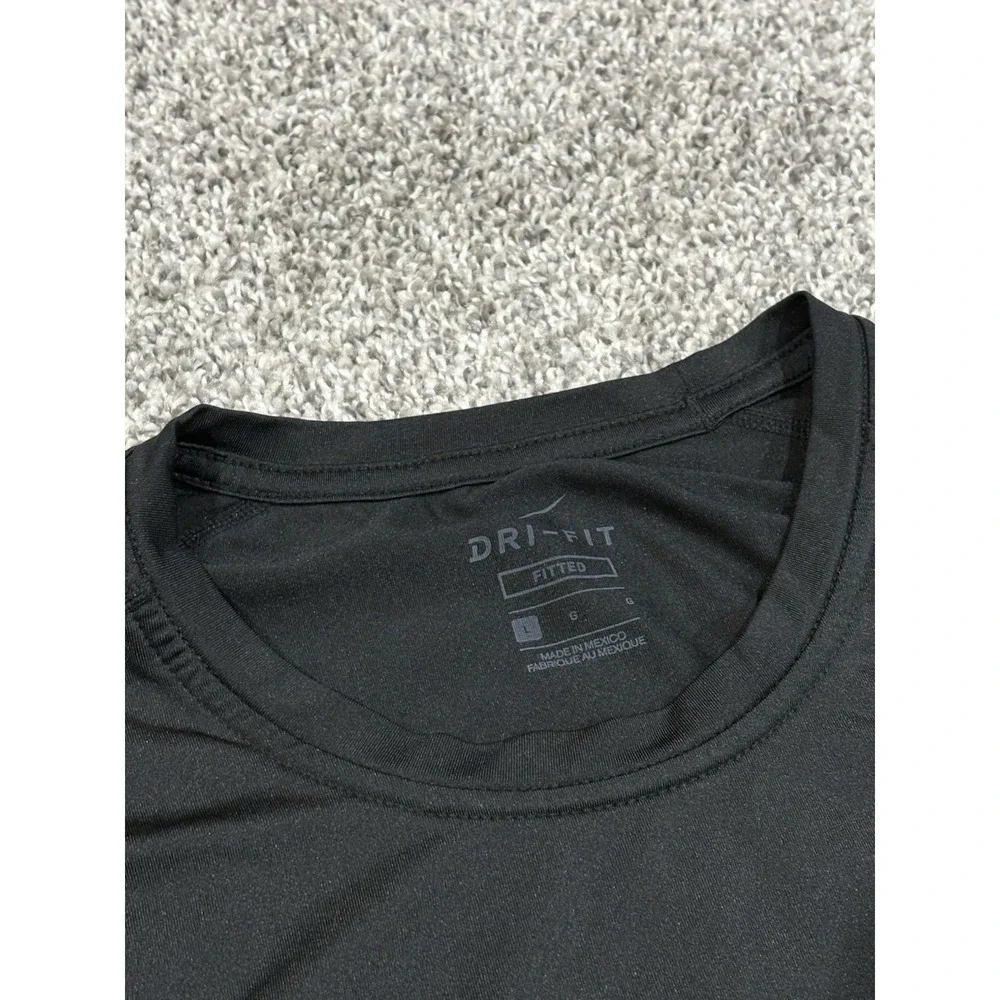 Nike Dri-FIT Fitted Long Sleeve Training Shirt Mens Large Black Crew Neck Swoosh - Picture 2 of 6